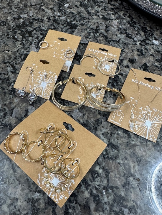 Jewelry - Gold-Tone Hoop and Stud Earring Set - 925 Sterling Silver Accent jewelry bundle